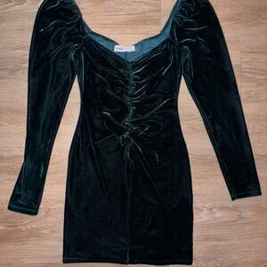 Elodie Dark Green Velvet Ruched Mini Dress – Size Small – Elegant Party Dress